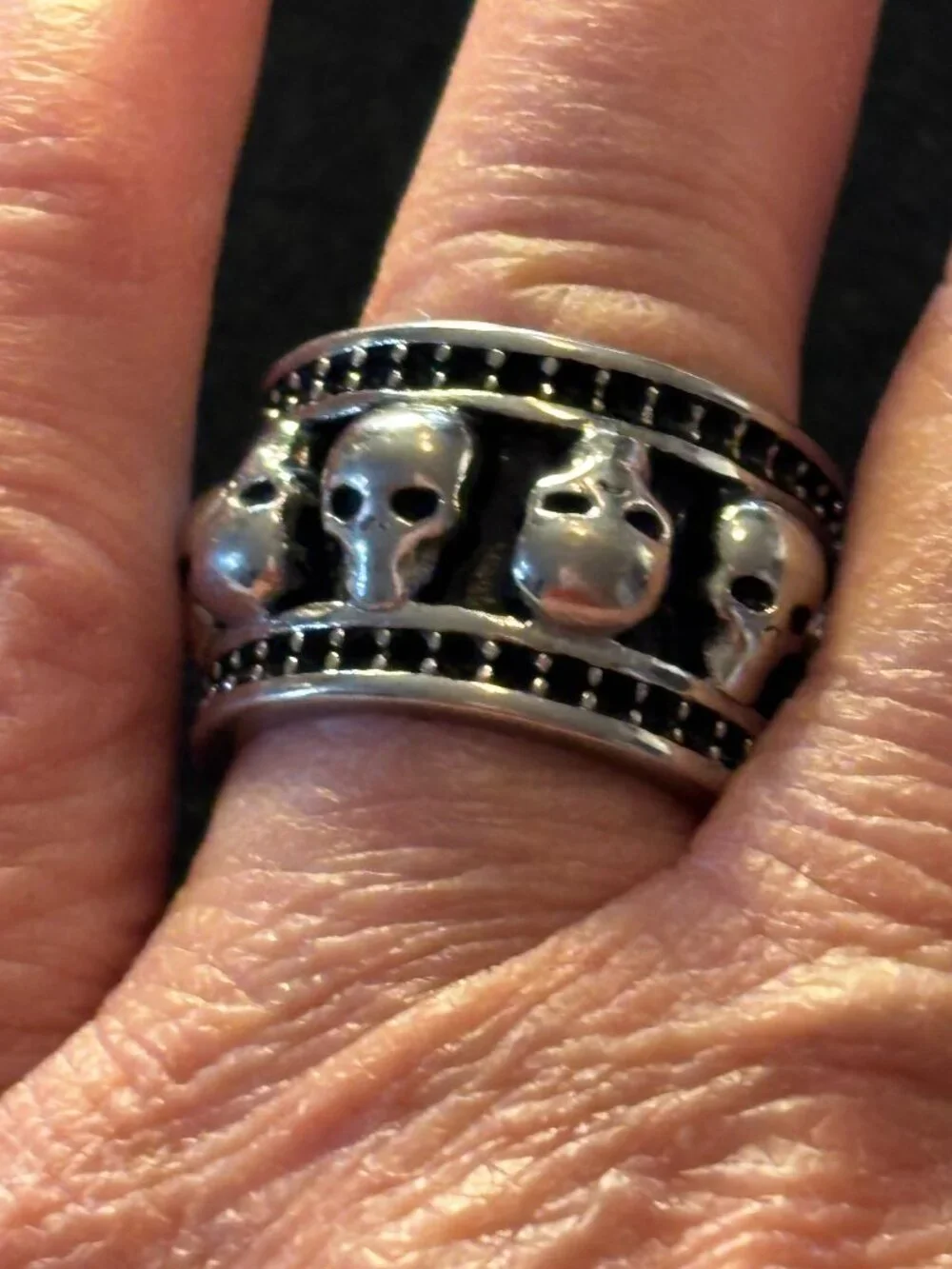 Men's Stainless Steel Skull Wide Band Biker Goth Ring Size 8